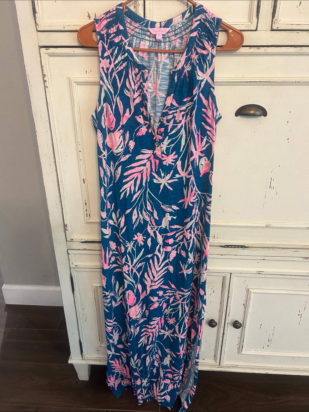 Lilly Pulitzer Teal and Pink Sleeveless Maxi Dress - Picture 1 of 2